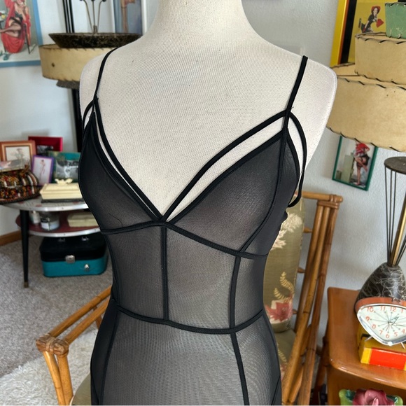 SOLD Retro Dress Sheer Slip Wiggle Black S M 1950s 50s Style Pinup Rockabilly - Picture 5 of 7